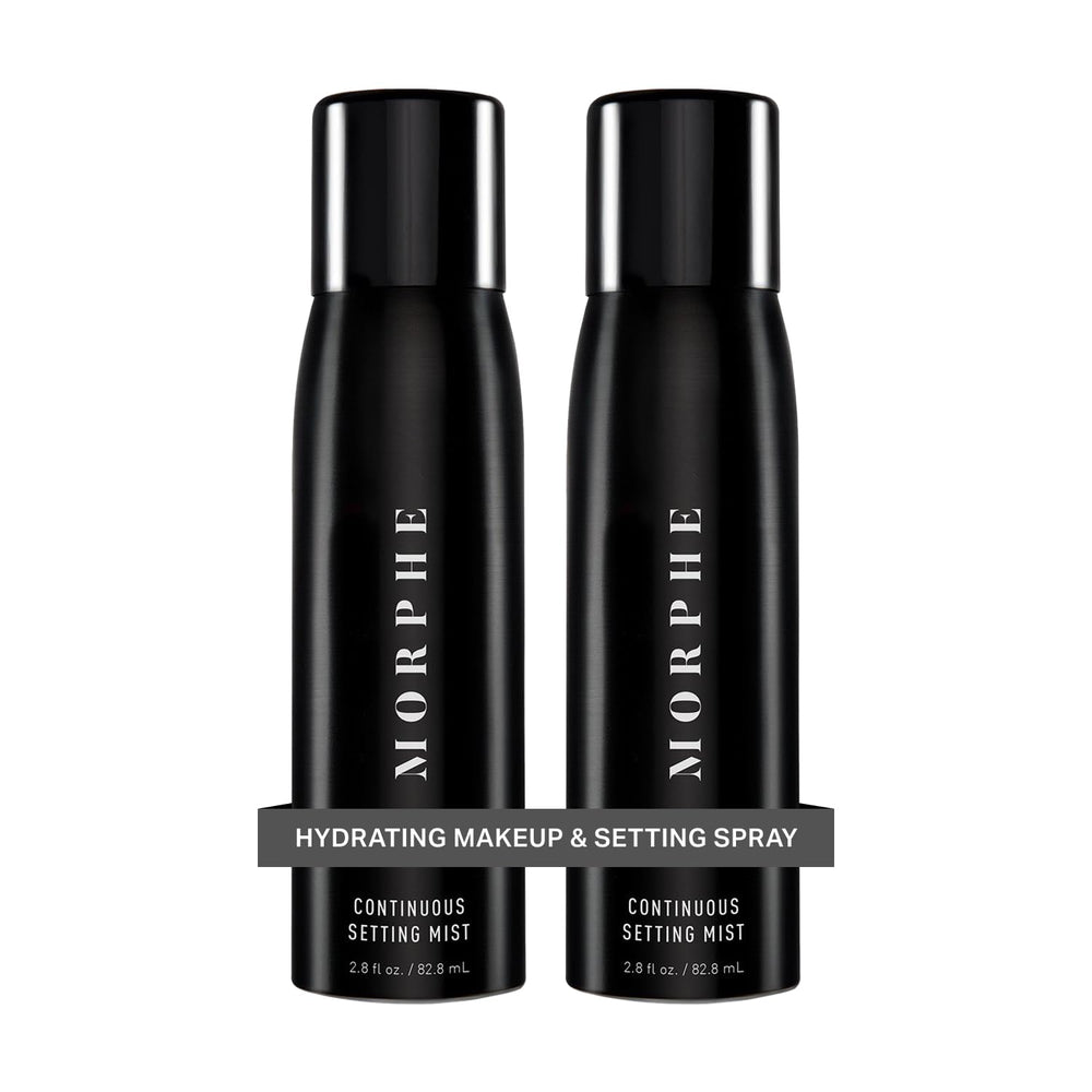 Morphe continuous setting mist bottle closeup highlighting a micro-fine spray for long wear.