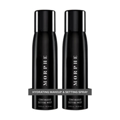 Morphe continuous setting mist bottle closeup highlighting a micro-fine spray for long wear.