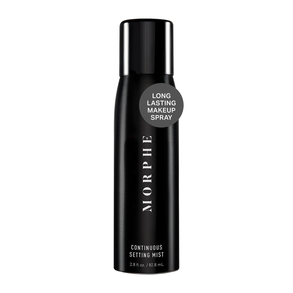 Morphe Continuous Setting Mist bottle front for all-day wear and natural radiance.