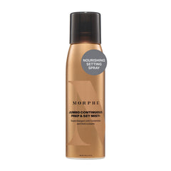 Morphe Jumbo Continuous Prep & Set Face Mist bottle for hydration-ready makeup prep and glow.