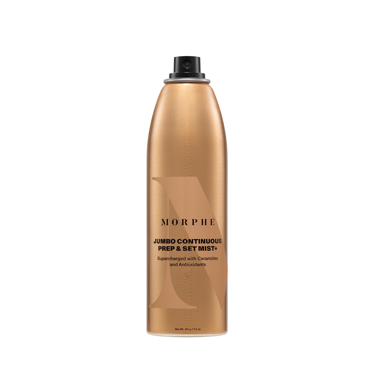 Morphe Jumbo Continuous Prep & Set Face Mist spray-action demonstrates even, controlled delivery.