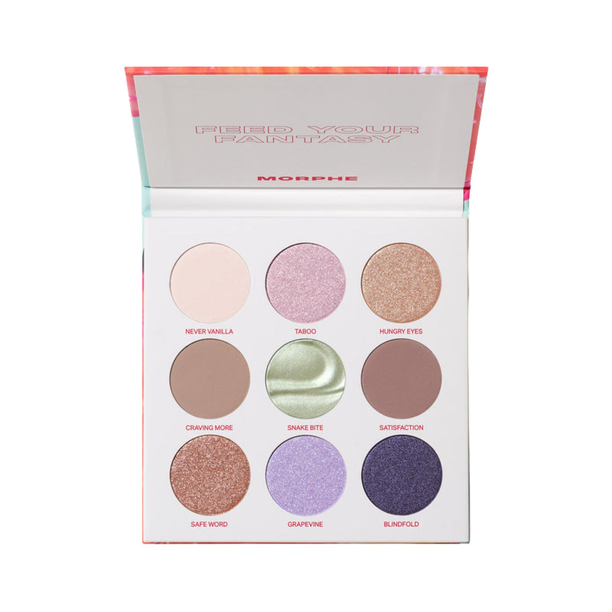 MORPHE Pulp Fantasy Artistry Palette closeup shows foil finish for luminous eye looks.