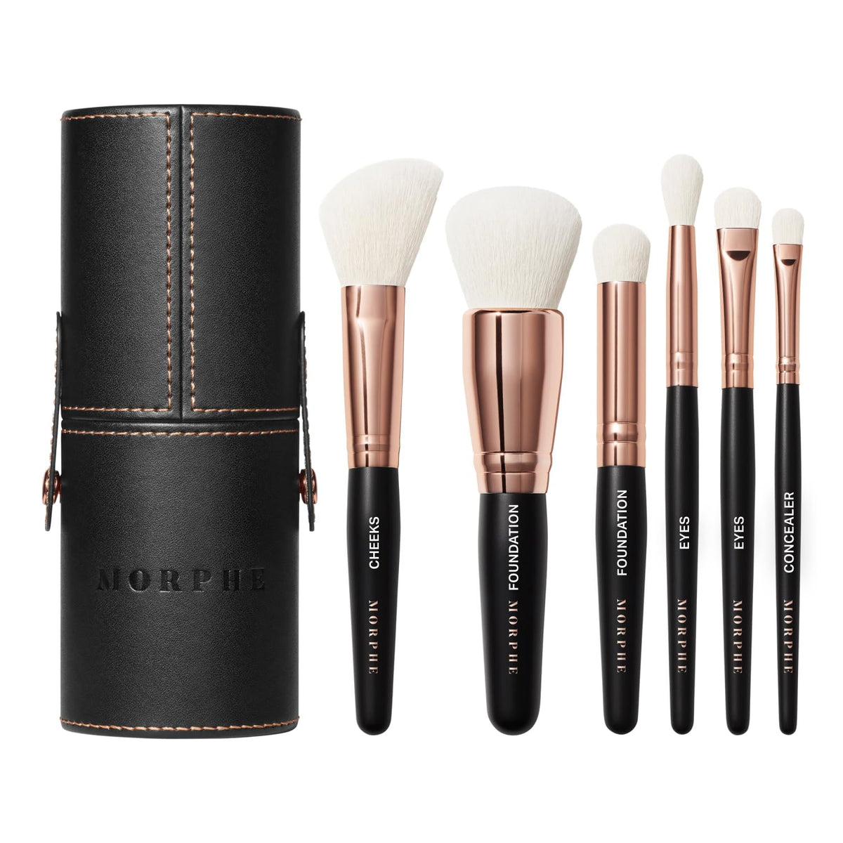 Morphe Rose Away rose-gold brush set features soft synthetic bristles for flawless makeup application.
