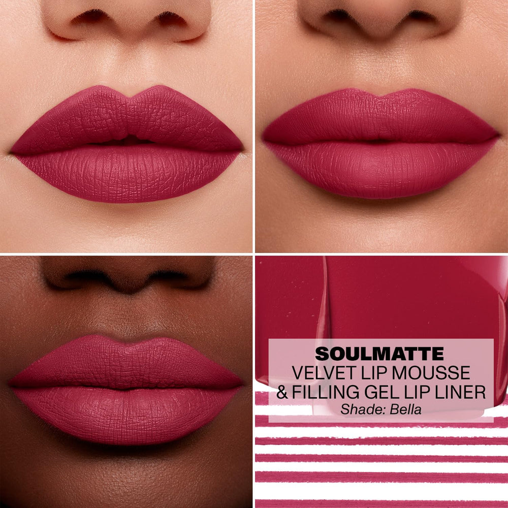 Morphe Soulmatte Bella application swipe illustrates featherlight texture for smooth lips.
