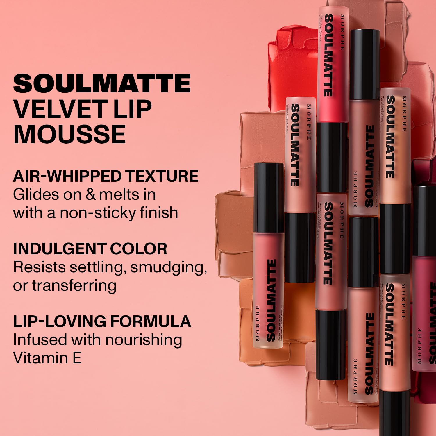 Morphe Soulmatte Bella color swatch reveals rich matte payoff and vibrant tone.