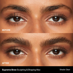 Morphe Supreme Brow Wax clear app brush demonstrates precise application for defined brows