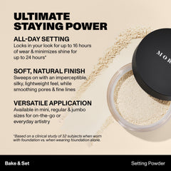 MORPHE Totally Set Mini under-eye bake demonstrates crease-free setting and brightening.