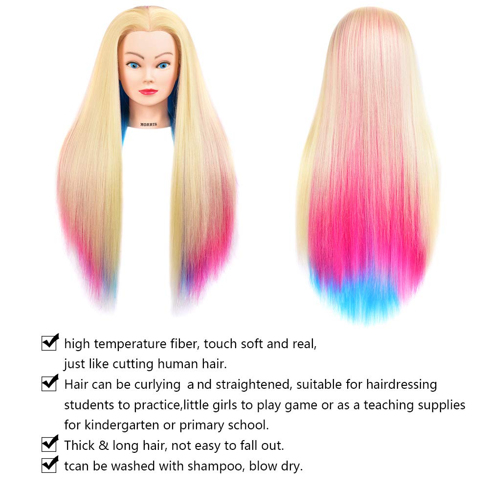 Morris 28-inch hair length from forehead to back for realistic styling.