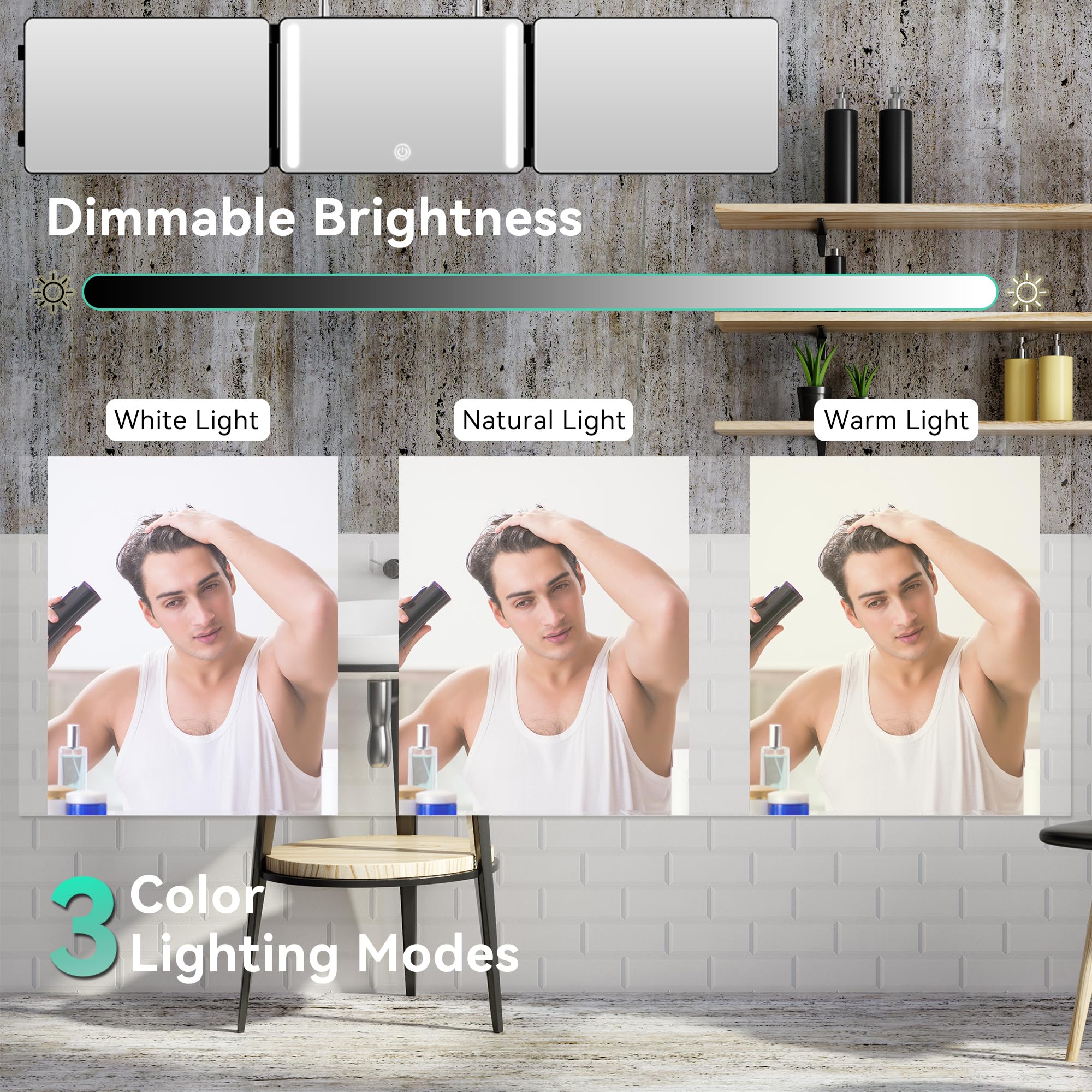 Moruedtu 3-Way Mirror 360-degree view helps see every angle during styling.