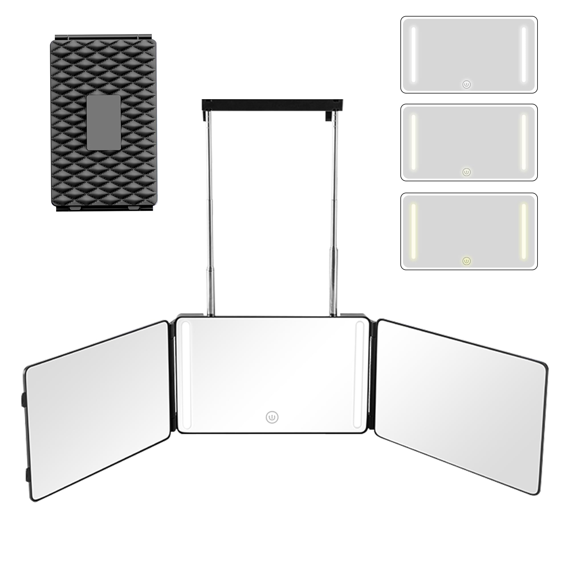 Moruedtu 3-Way Mirror with LED stand offers adjustable lighting for precise grooming tasks.