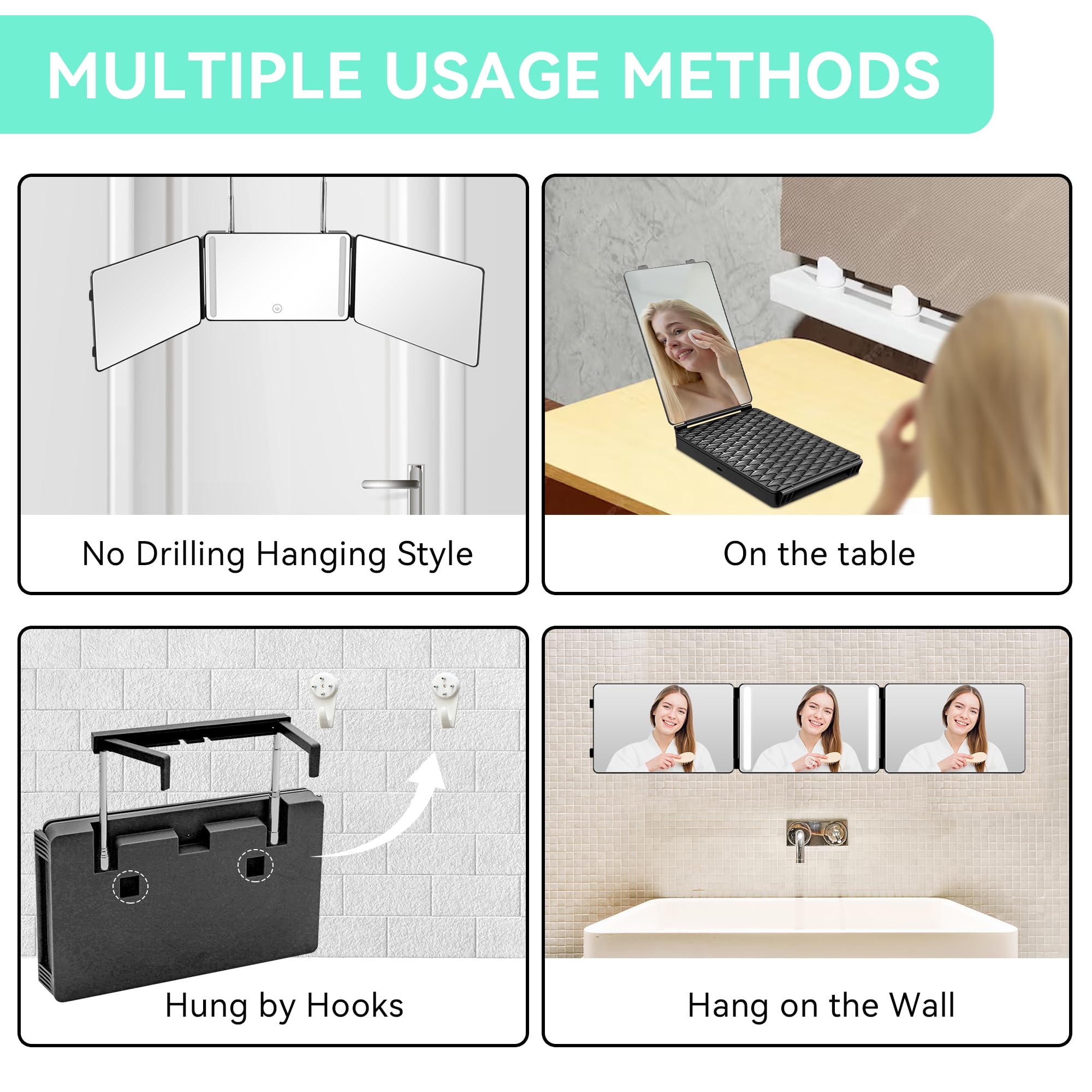 Moruedtu 3-Way Mirror portable travel design fits bags for on the go grooming.