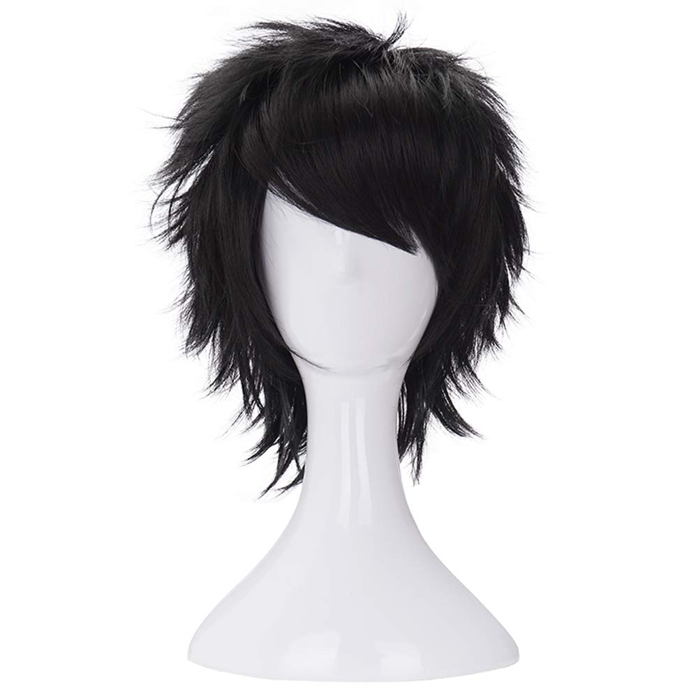 Morvally short messy black wig front view for versatile cosplay looks