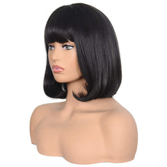 Morvally short straight bob wig 14in black back view shows seamless cap-to-hair line.