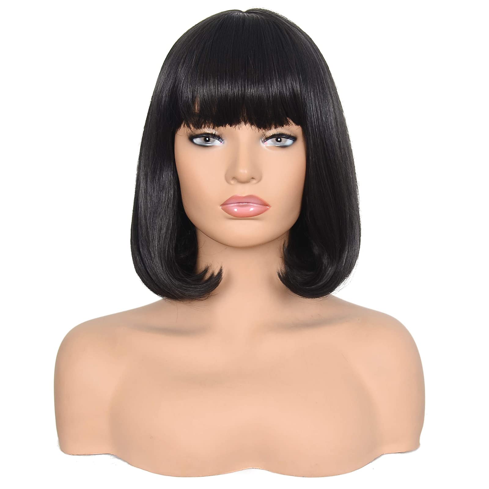 Morvally short straight bob wig 14in black front view for natural everyday wear.