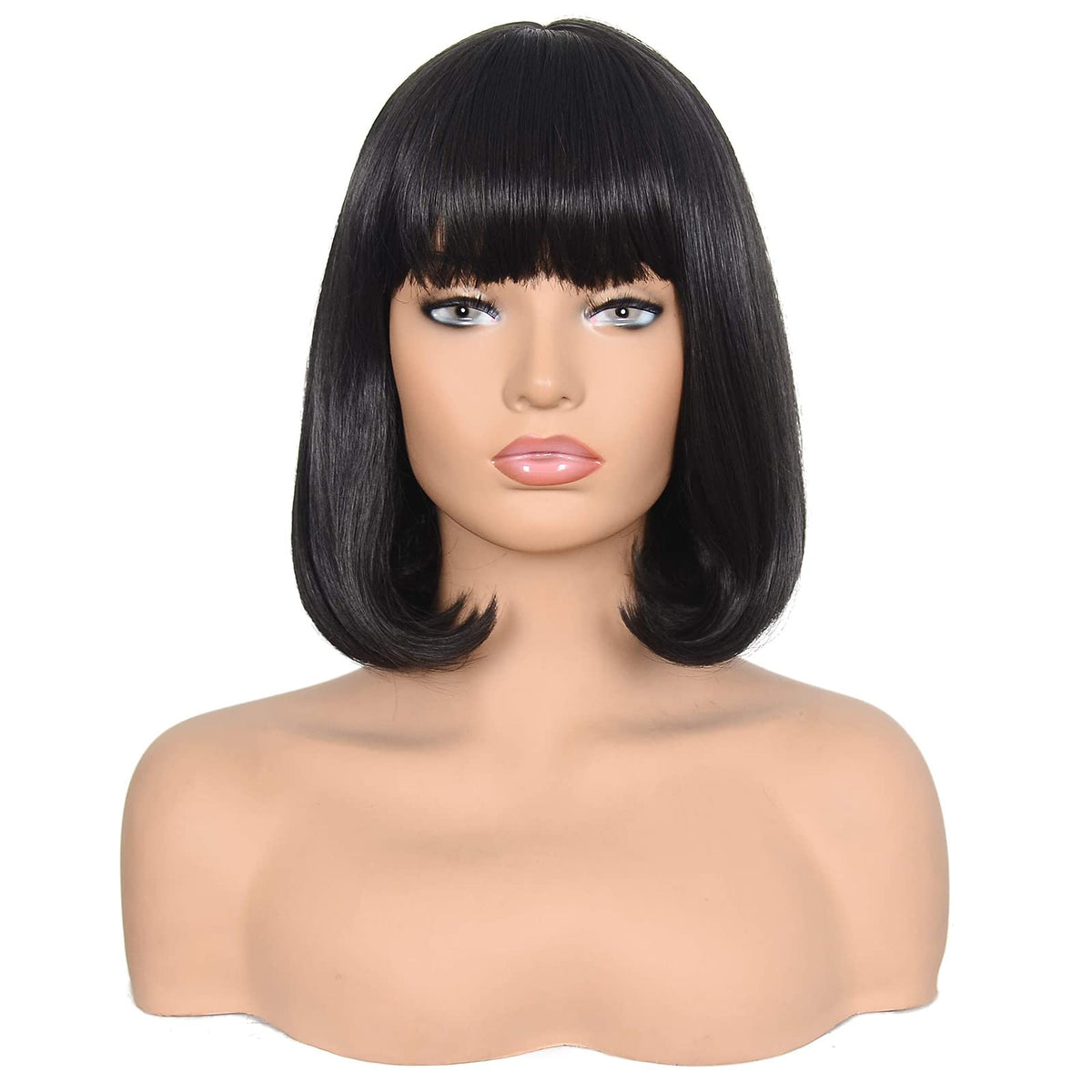 Morvally short straight bob wig 14in black front view for natural everyday wear.