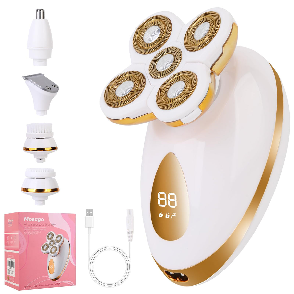Mosago 5-in-1 razor head glides smoothly for precision grooming.