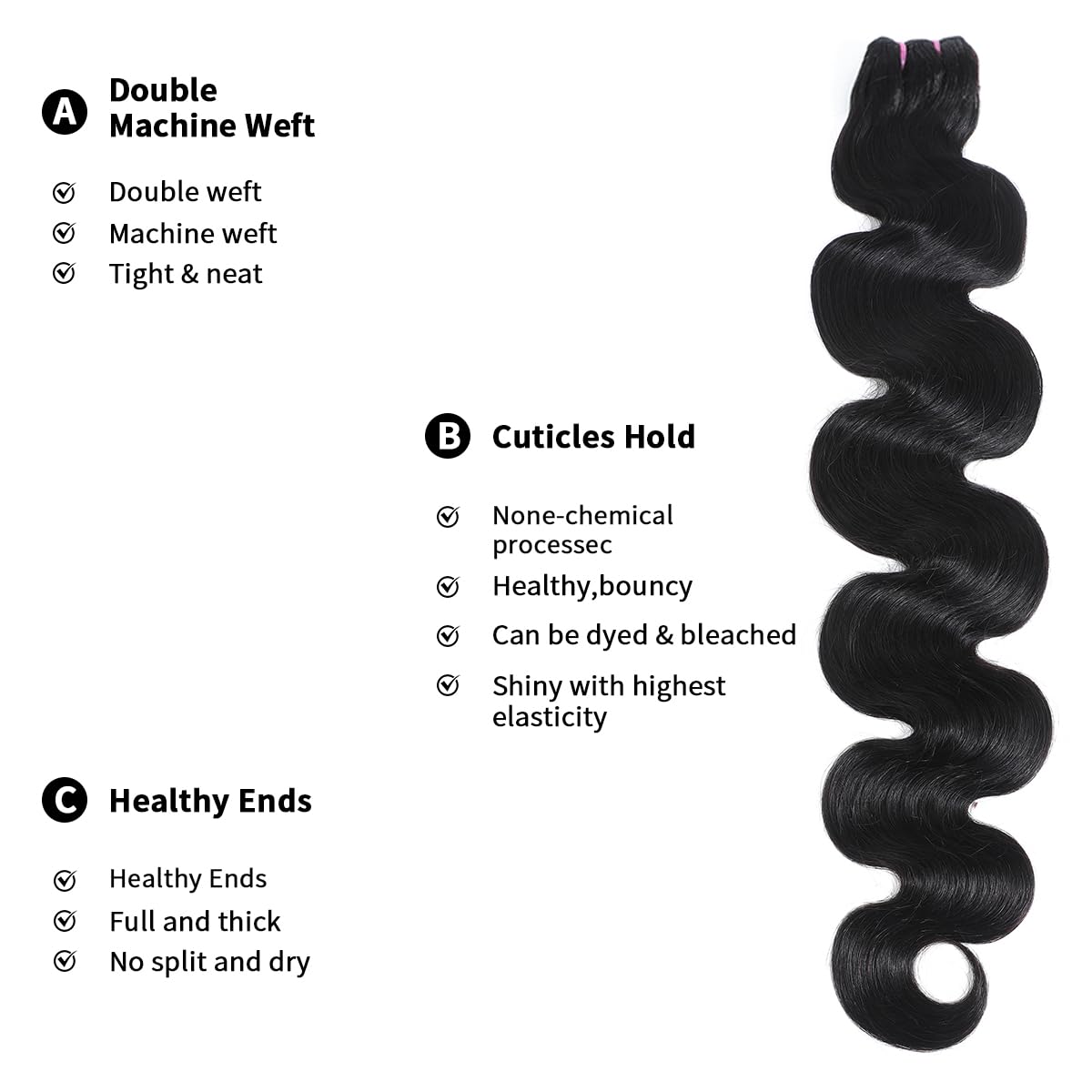Mosari virgin Indian hair packaging highlights premium presentation and safety.