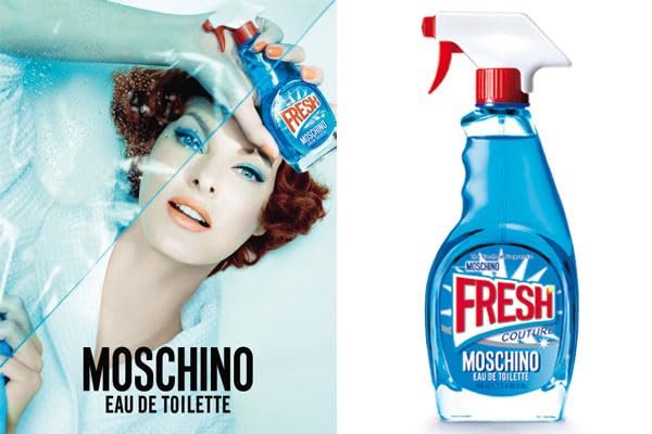 Moschino Fresh Couture mist bottle spraying for instant refresh.