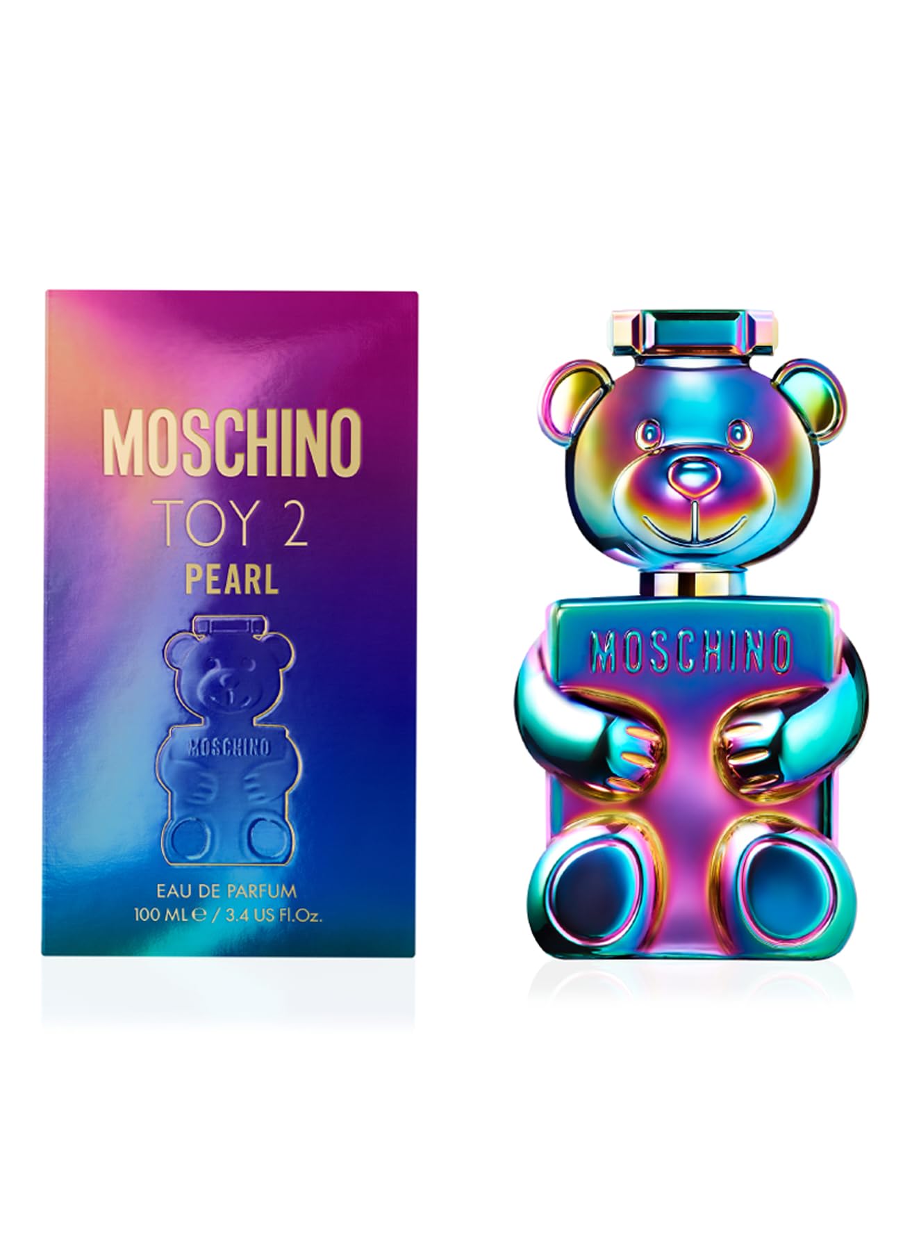 Moschino Toy 2 Pearl flacon on display highlights pearl-inspired charm and sophistication.