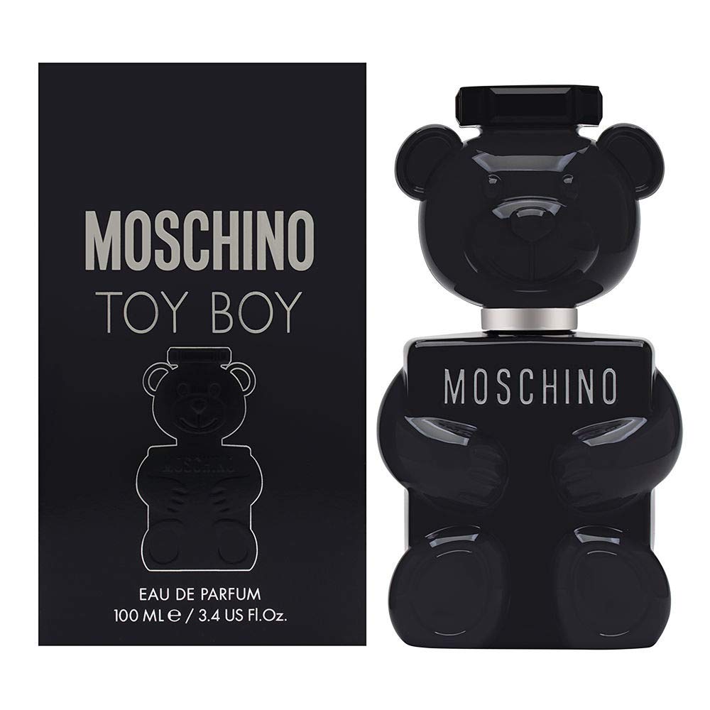 Moschino Toy Boy for Men bottle front—bold spicy-woody scent for daily wear.