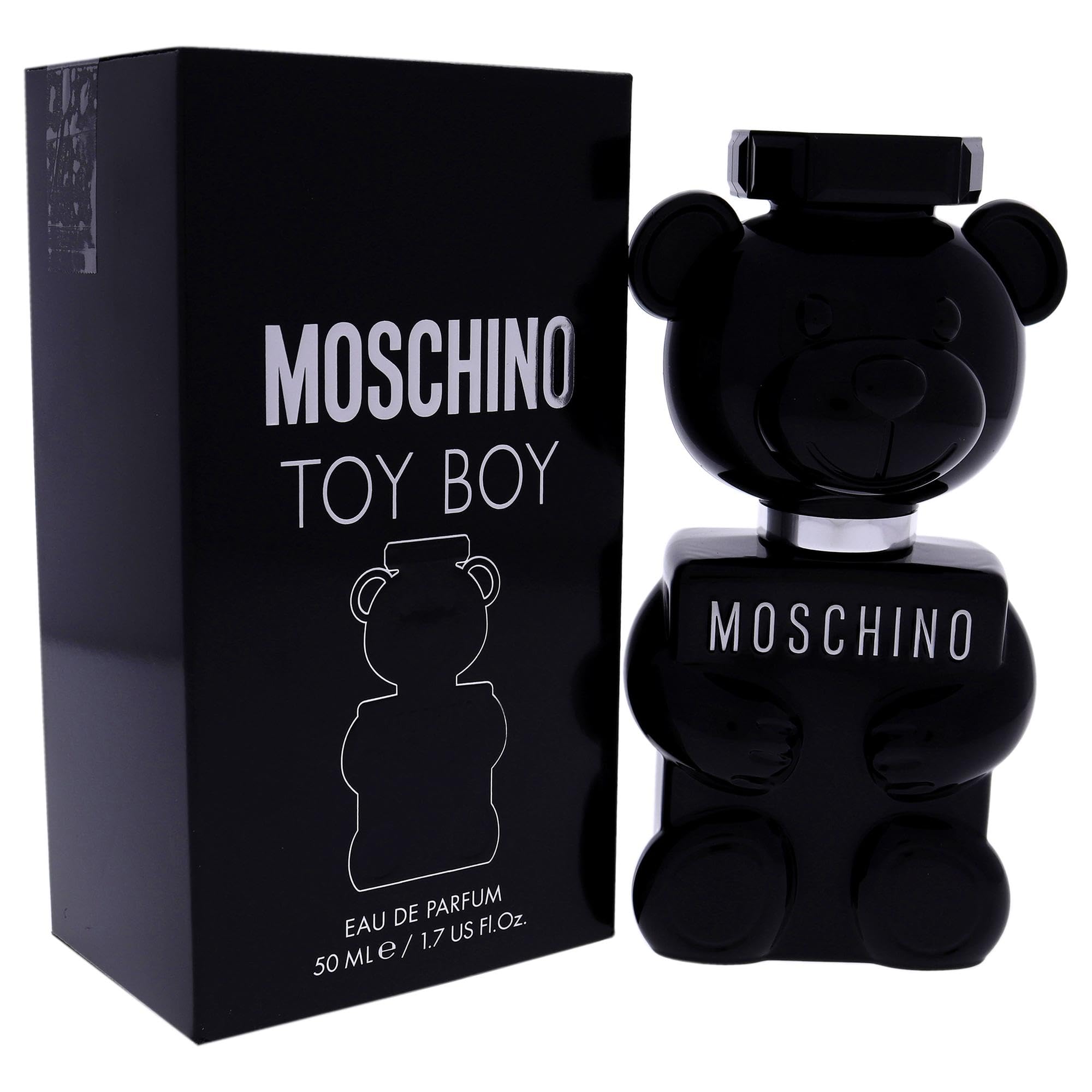 Moschino Toy Boy packaging box and typography on display.