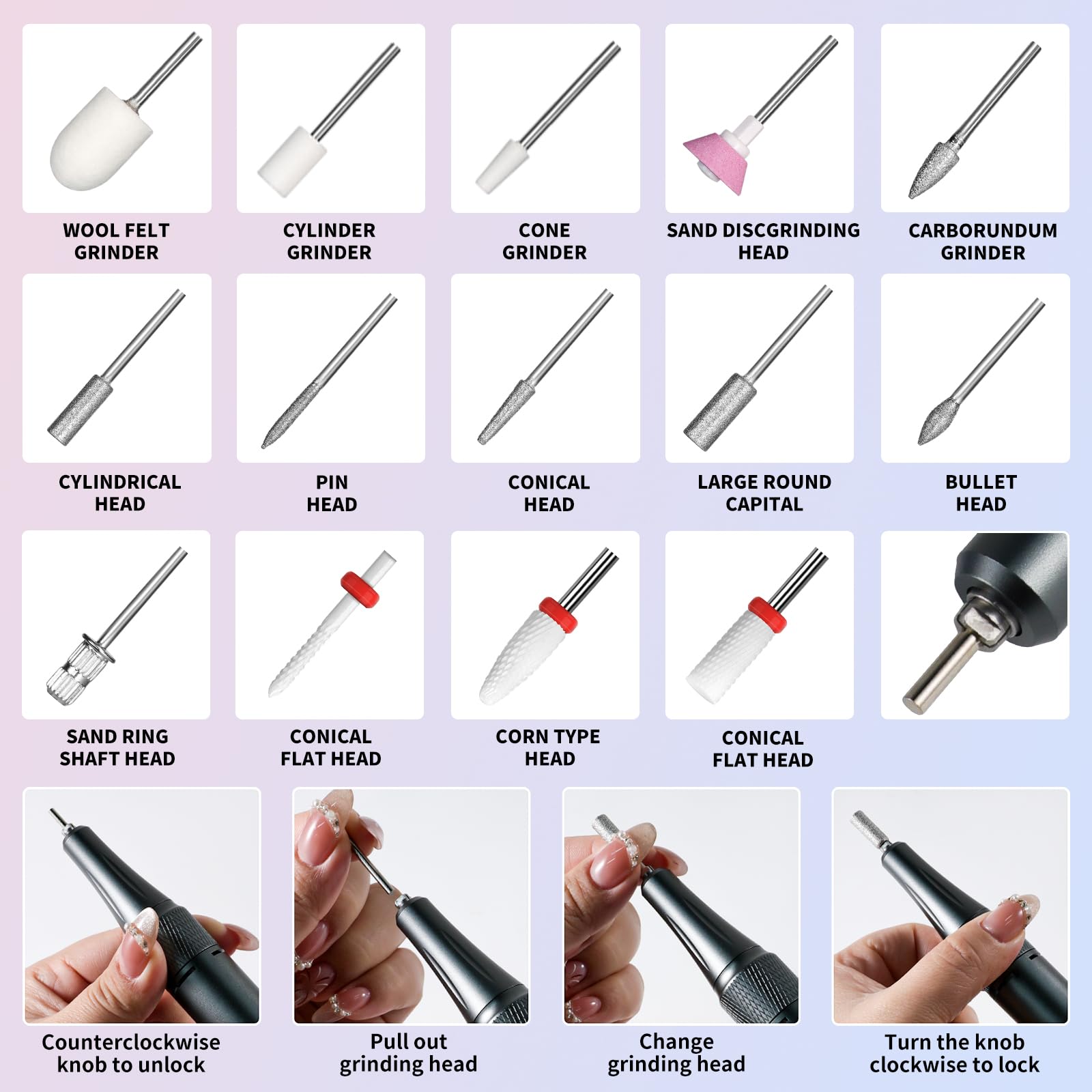Moskany aluminum alloy nail drill body—strong yet lightweight.