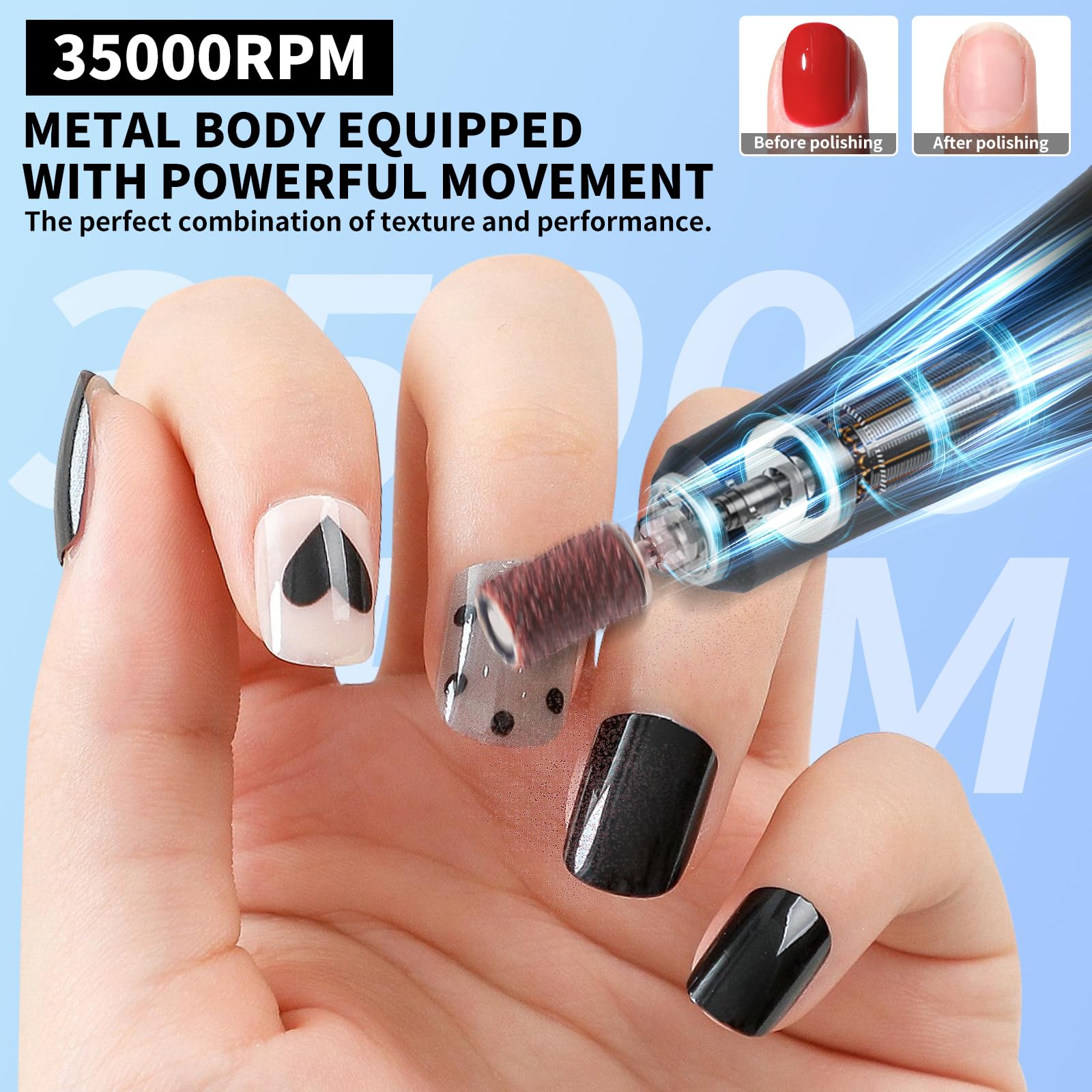 MOSKANY aluminum-handle nail drill delivers comfortable grip and low vibration.