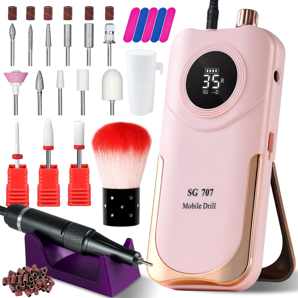 Moskany nail drill kit pink—cordless operation for on-the-go manicures and pedicures.