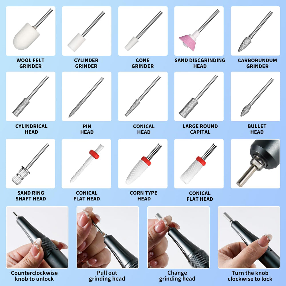MOSKANY nail drill on tripod stand for stable, hands-free operation.