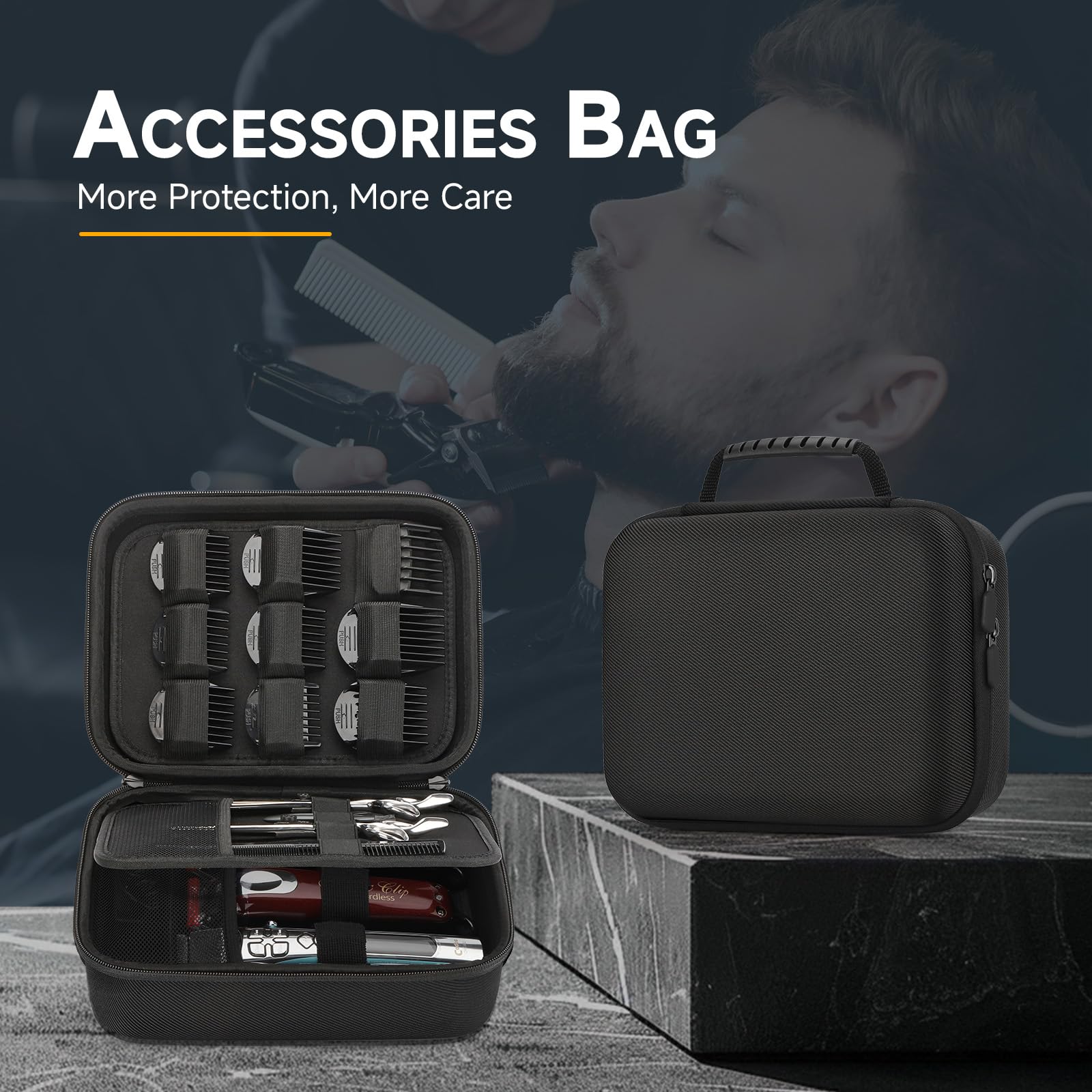 MOSLA hard barber case with a sturdy handle for travel, work, or home.