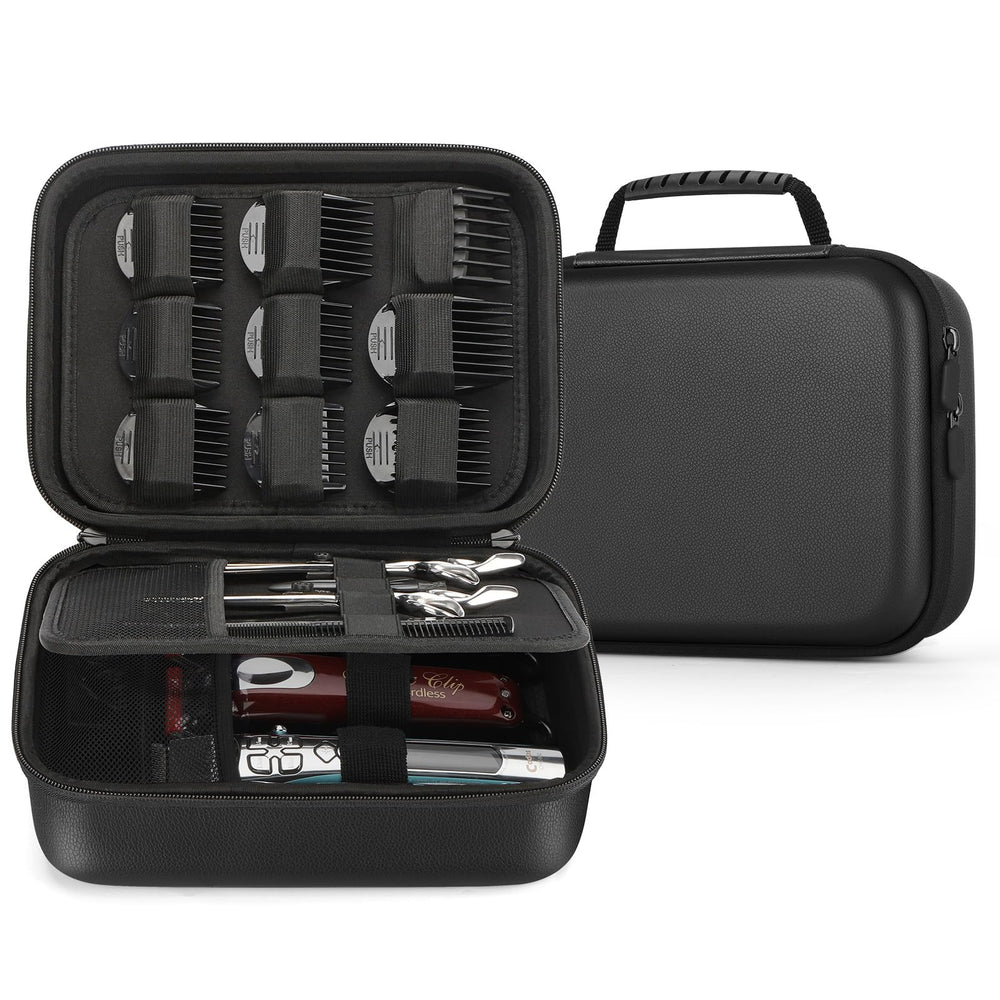 MOSLA hard barber case front view shows durable protection for clippers on the go