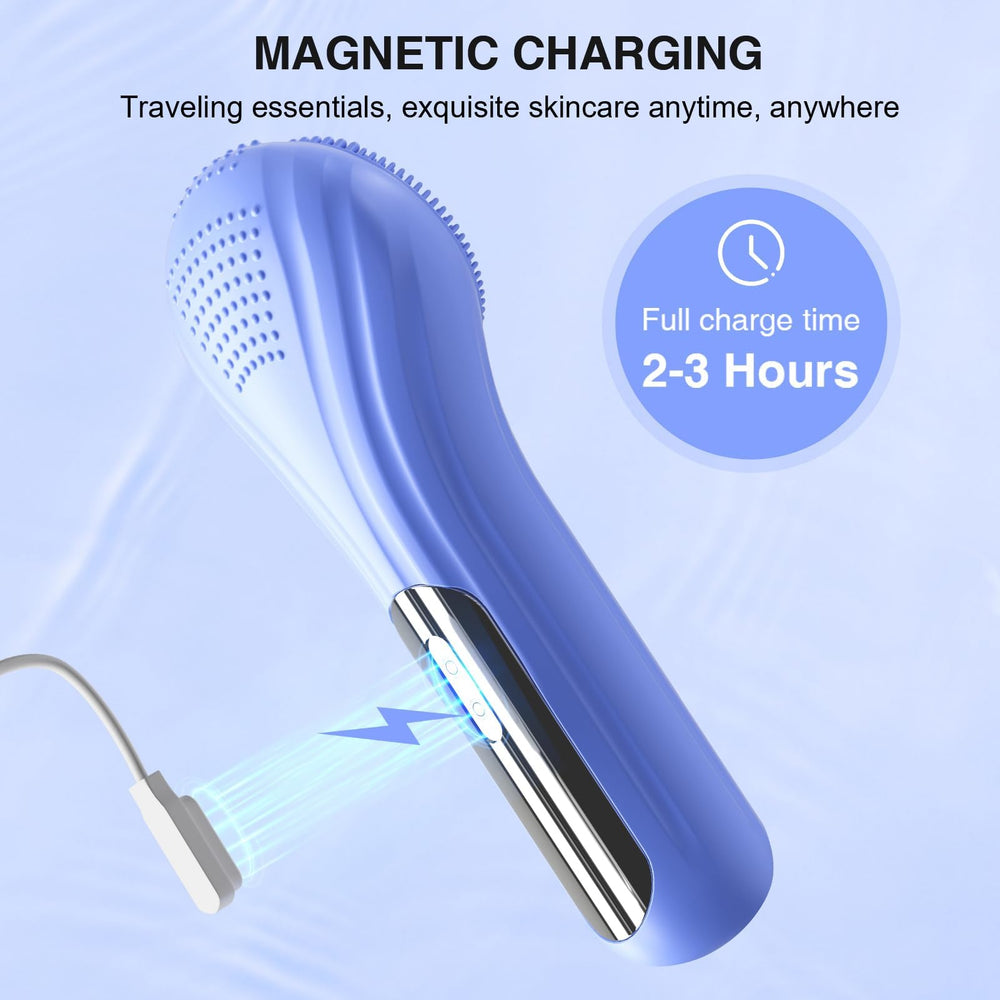 Mosnami blue face scrubber on counter offers portable skincare option.