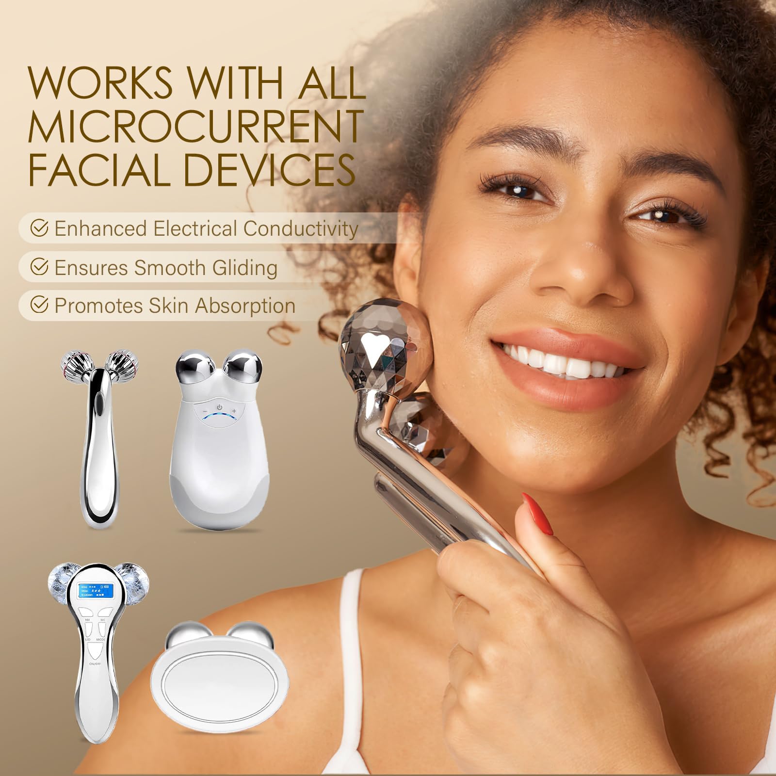 MOSRROU hydrating conductive gel texture shown for comfortable facial use.