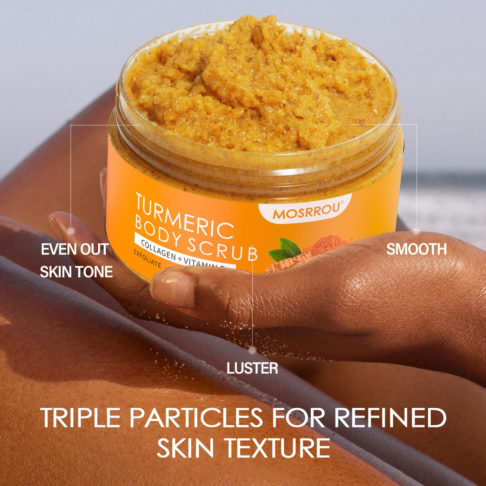 MOSRROU Turmeric Scrub bikini-area-use demonstrates versatile self-care for sensitive zones.