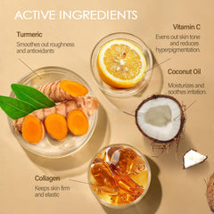 MOSRROU Turmeric Scrub foamy lather indicates cleansing and brightening action.