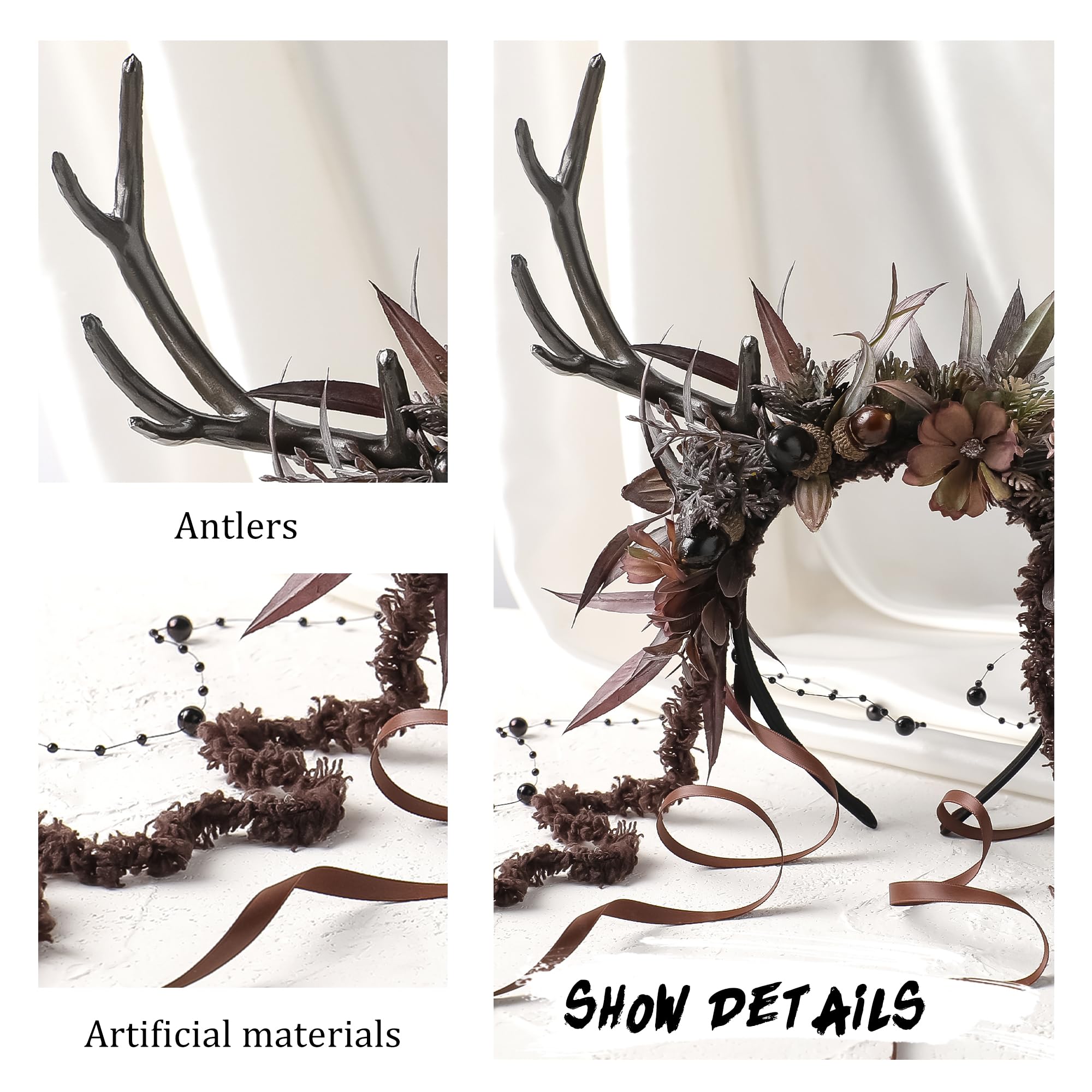 MOSTORY Dark Flower Reindeer Headband shows color options to match multiple costumes