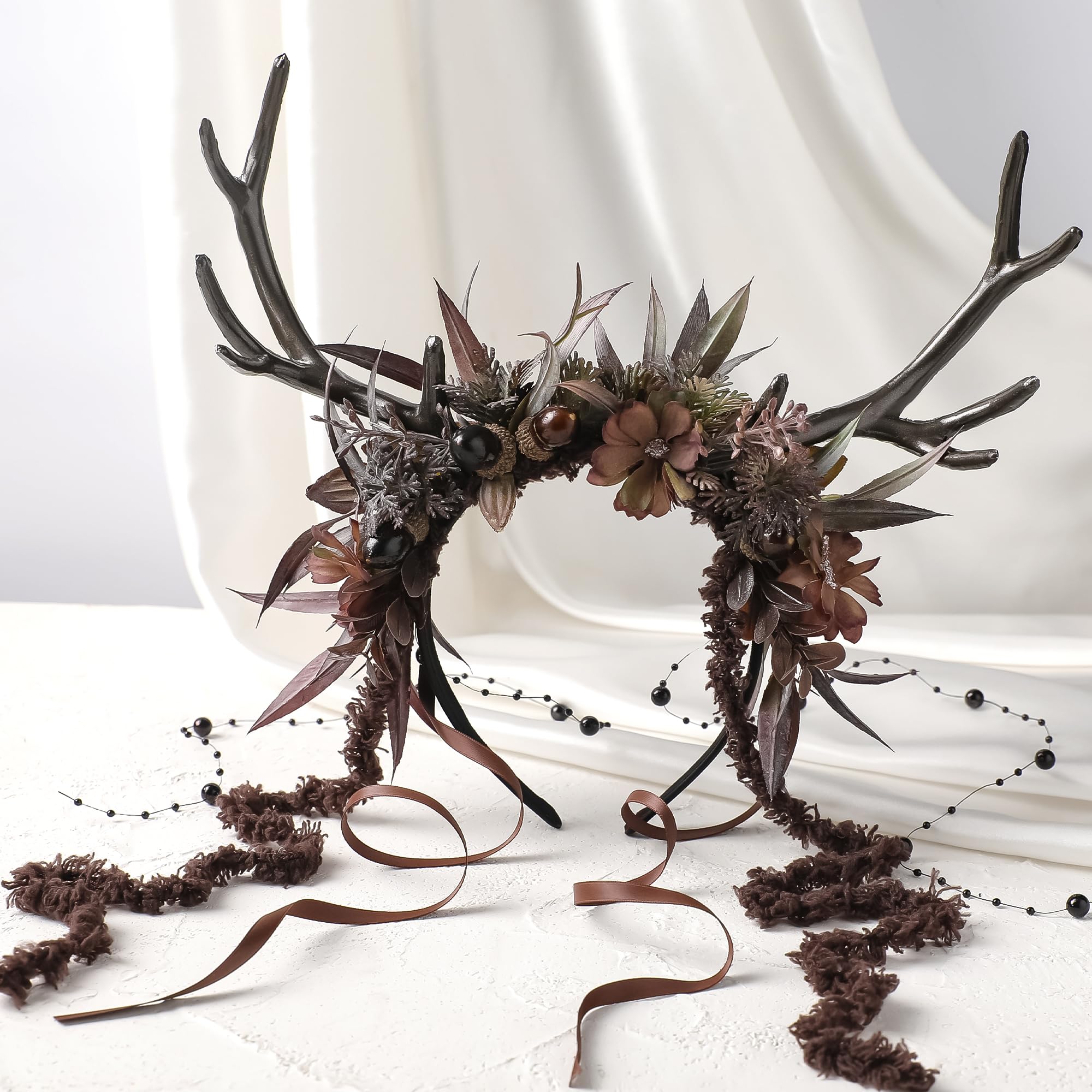 MOSTORY Dark Flower Reindeer Headband ideal for Halloween or cosplay ensembles
