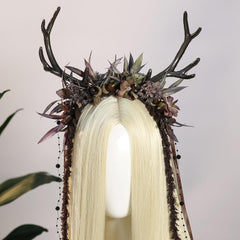 MOSTORY Dark Flower Reindeer Headband flowers and leaves enhance fairy costume vibes