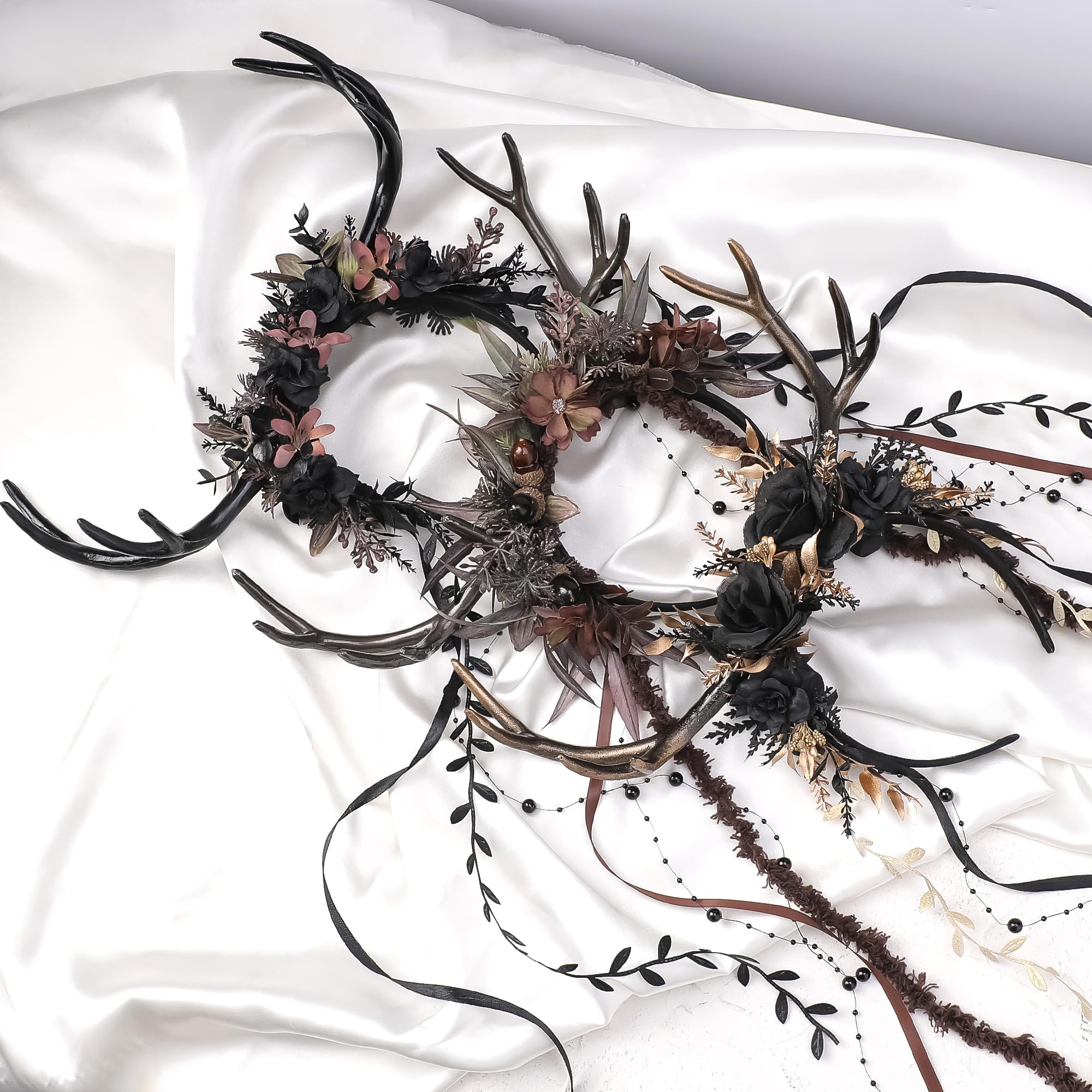 MOSTORY Dark Flower Reindeer Headband suits goth, witch, elf personas with a nature inspired twist