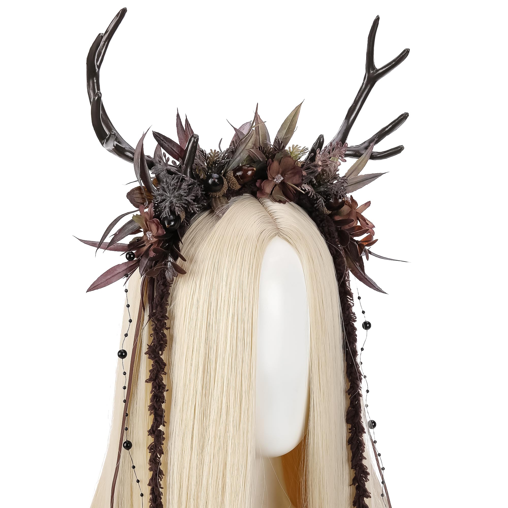 MOSTORY Dark Flower Reindeer Headband vines and tassels add mystical charm for fantasy outfits