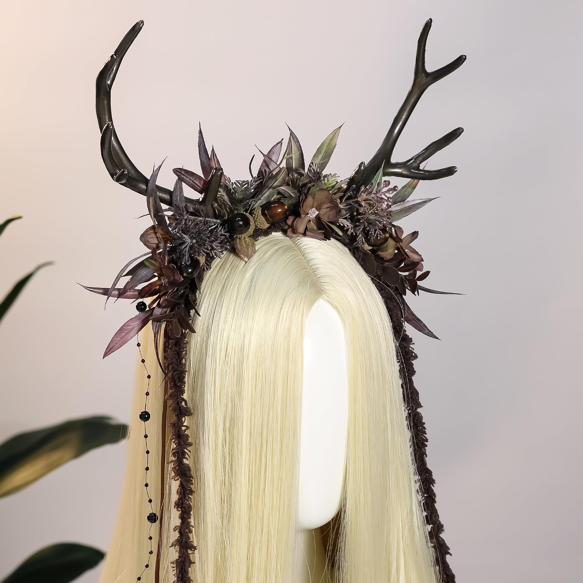 MOSTORY Dark Flower Reindeer Headband woodland scene accents goth or RenFaire ensembles