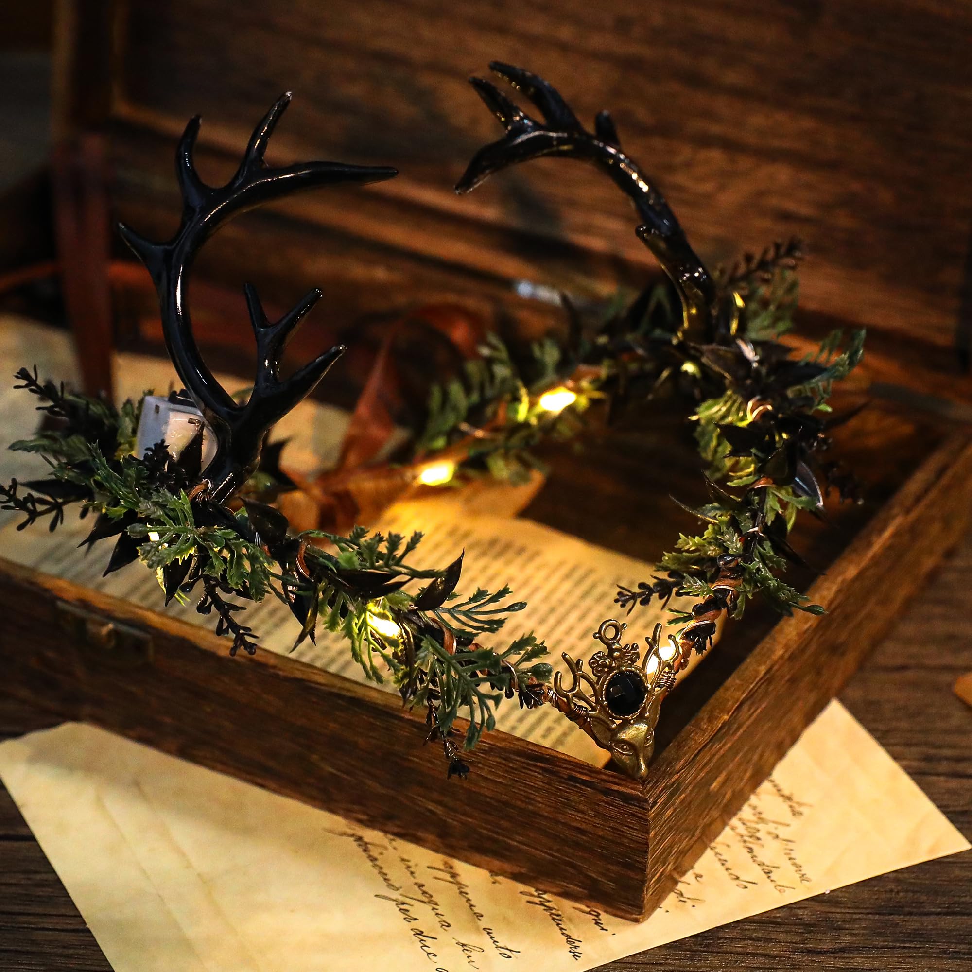 MOSTORY Light Up Elf Crown woodland princess aesthetic ideal for fantasy photoshoots and events.