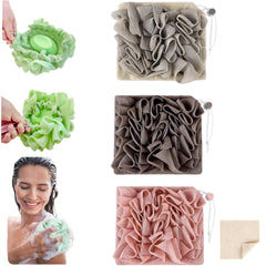 MOSYFEIBI 2-in-1 washcloth loofah holds bar soap for mess-free cleansing.