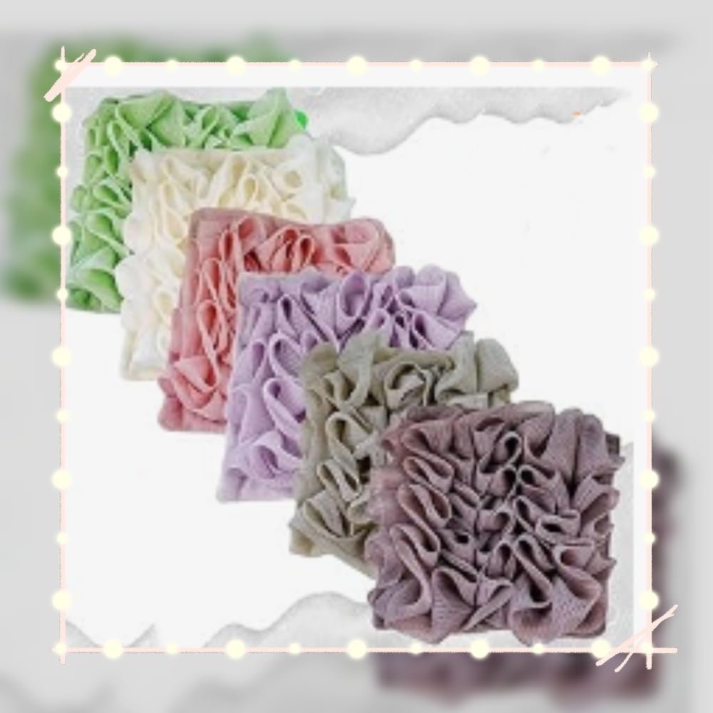 MOSYFEIBI colorful loofah cloths available in six colors to match decor.