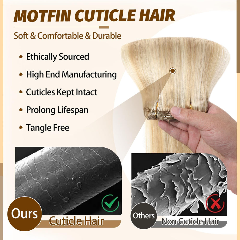 MOTFIN clip-in extensions heat-styling compatible up to 250°F
