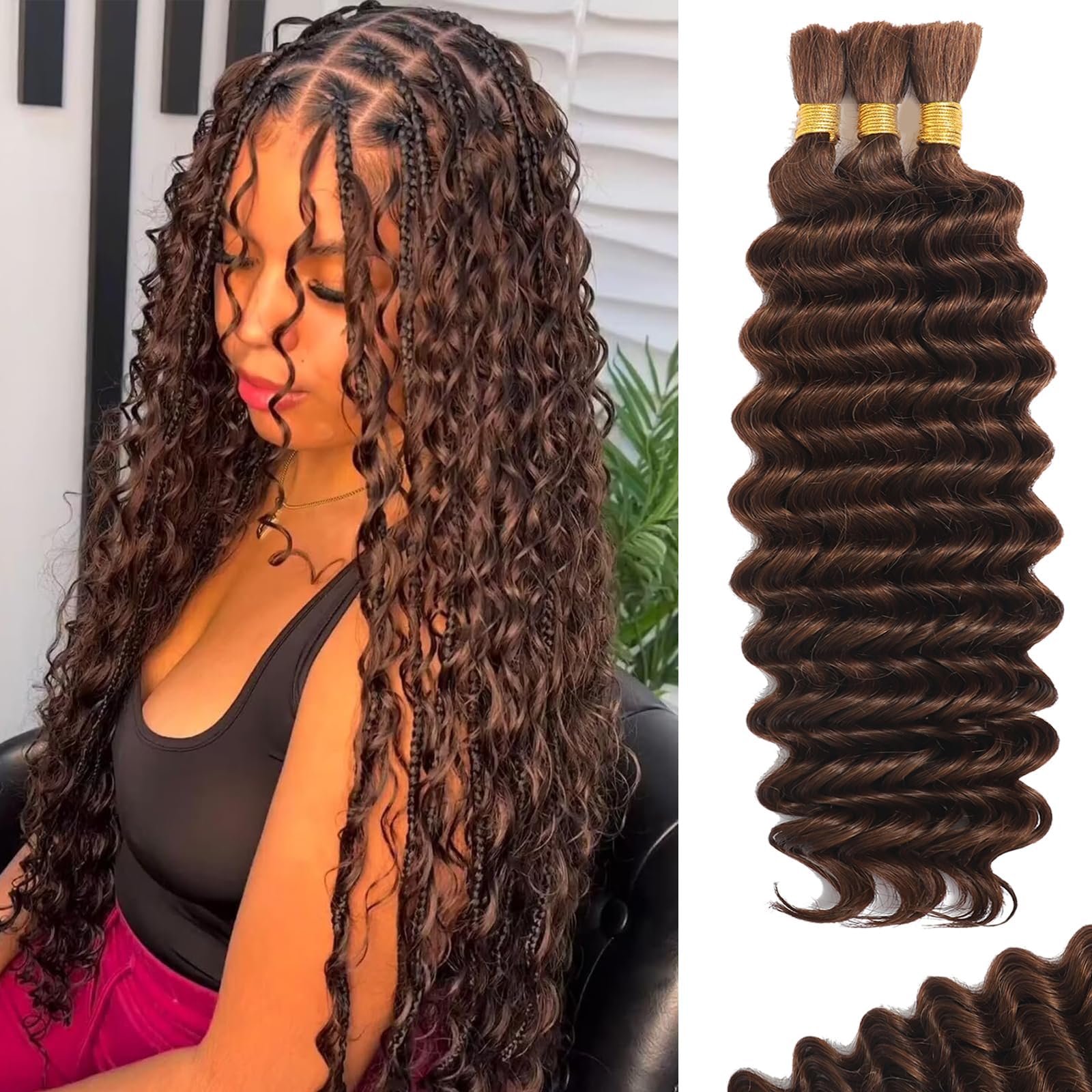 MOTFIN human braiding hair in chocolate brown for long-lasting boho braids and style versatility