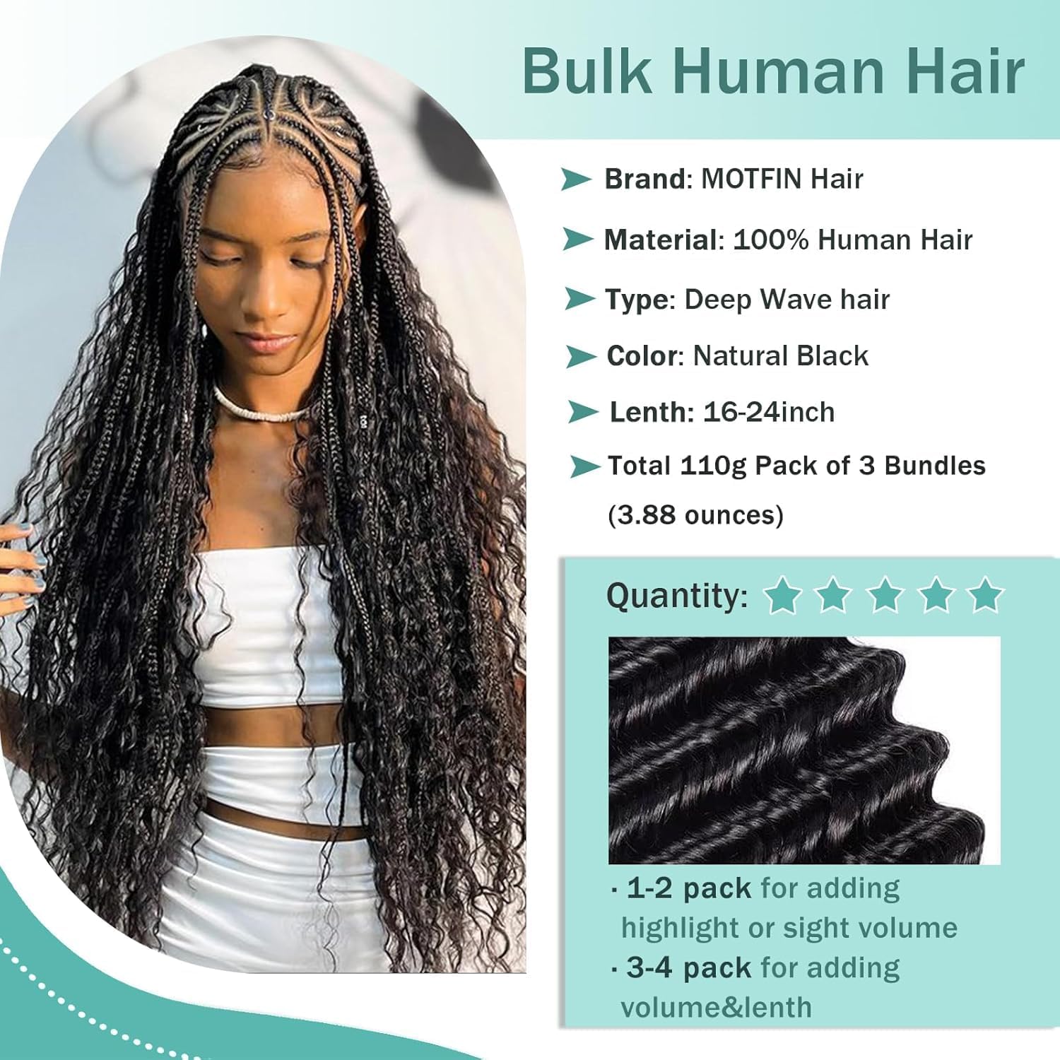 MOTFIN natural color hair ideal for festival or everyday boho looks