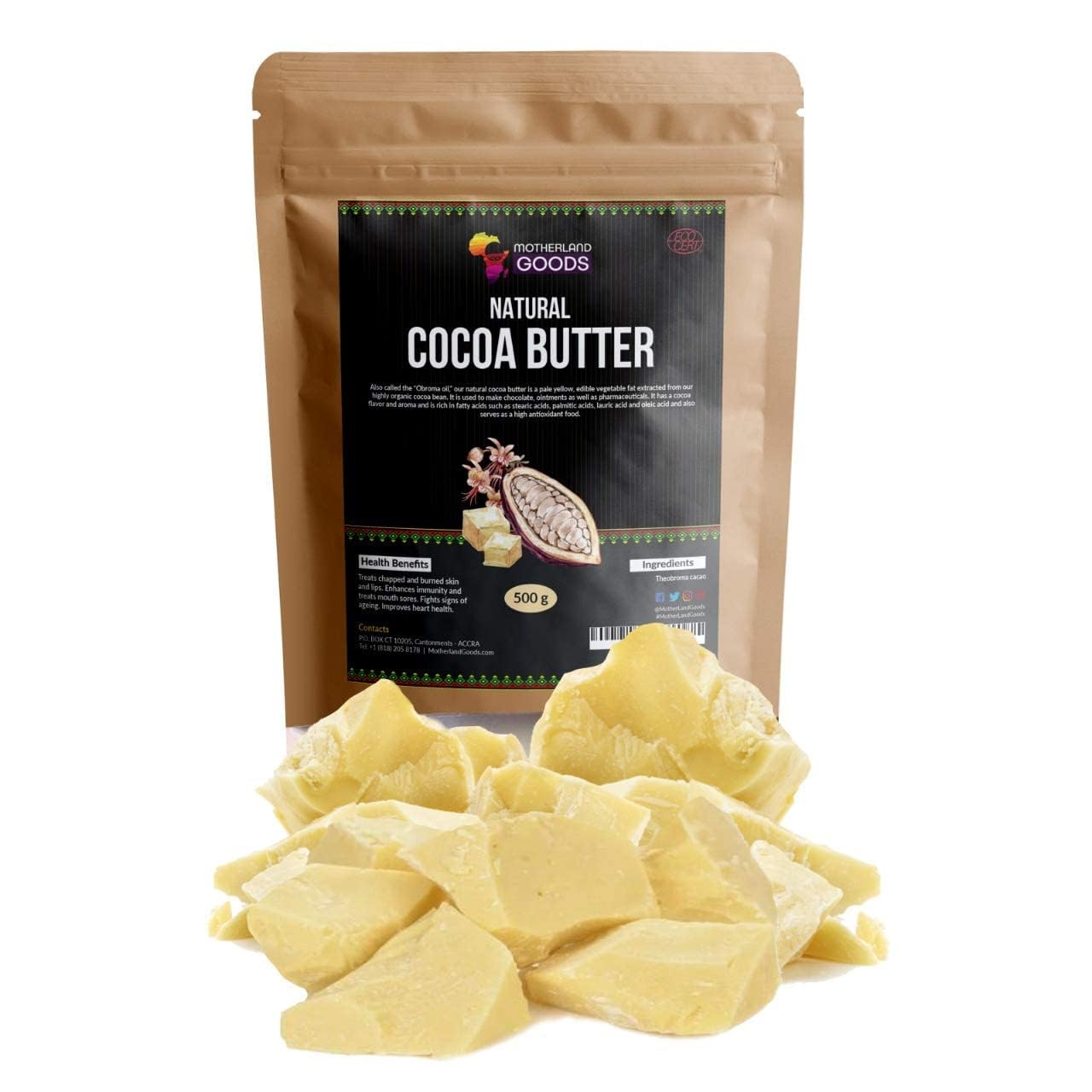Motherland Goods cocoa butter chunks for DIY skincare to hydrate and soften skin.