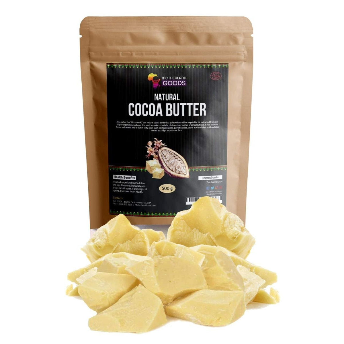 Motherland Goods cocoa butter chunks for DIY skincare to hydrate and soften skin.
