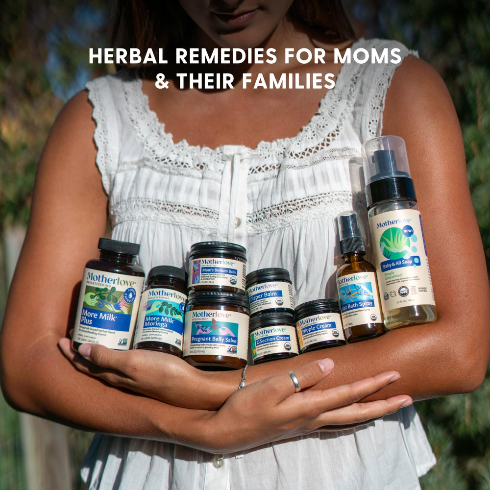Eco-packaging of Motherlove Pregnant Belly Oil emphasizing sustainable, zero-waste production
